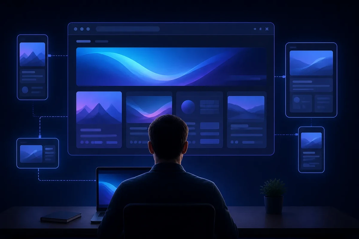 Desarrollador observando componentes web responsive que se adaptan con CSS moderno