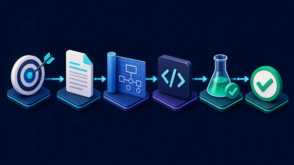 Flujo de Spec Driven Development desde el objetivo hasta la validación humana y automática