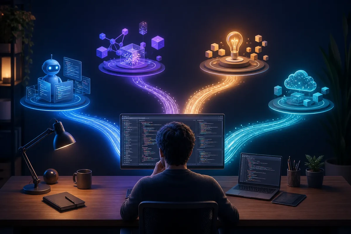 Desarrollador evaluando diferentes formas de trabajar con agentes de inteligencia artificial